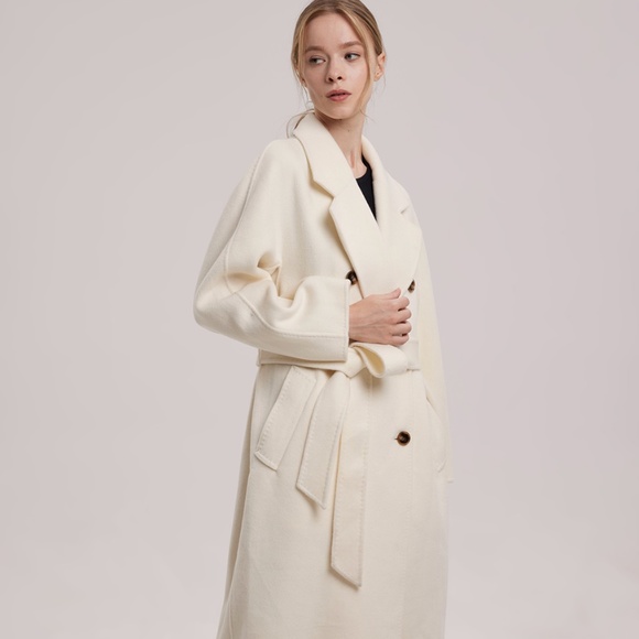 Jackets & Blazers - Hailey Double Face Tie Waist Wool Coat - Ivory, S